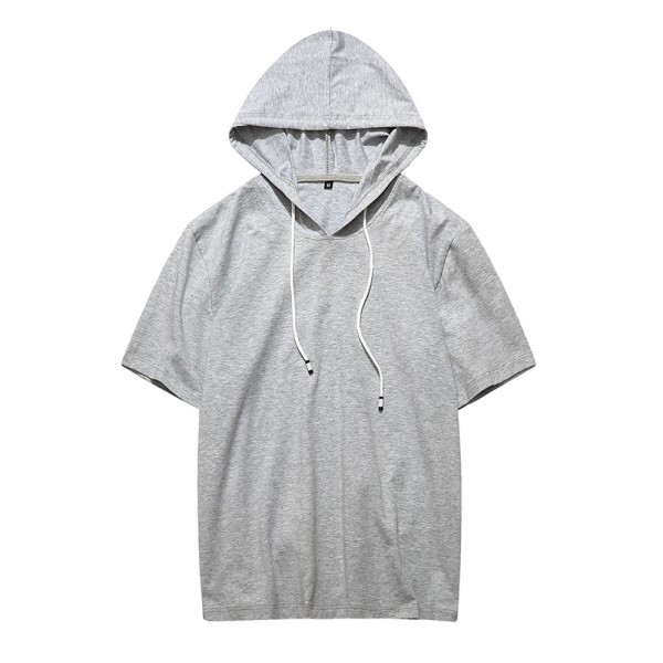 Summer hooded short sleeve sweater men's cotton blank solid color T-shirt loose casual T-shirt customized wholesale