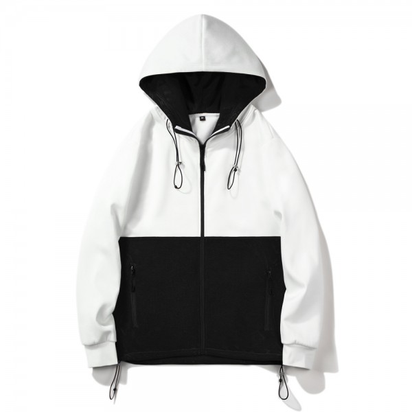 European and American autumn and winter fashion splicing color contrast coat casual versatile trend drawcord zipper hooded cardigan coat men