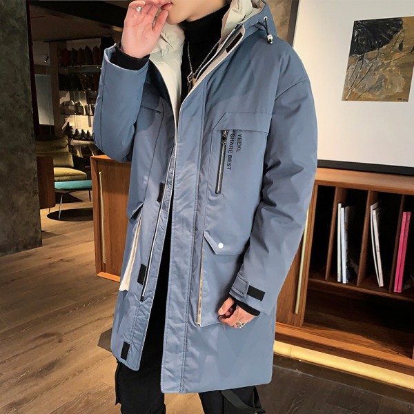 Youth Korean leisure down jacket inside and outside color reversal fashion printing pocket zipper trend hooded jacket men