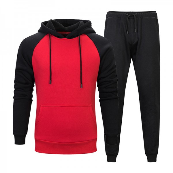 Youth school color contrast two piece suit fashion trend color contrast Hoodie solid waist pants men