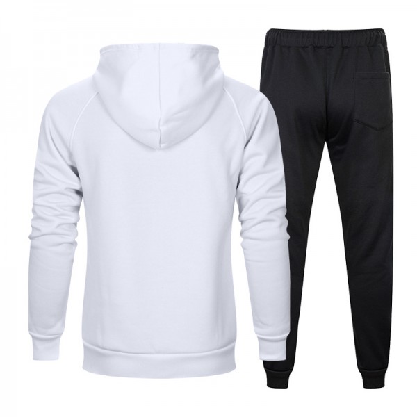 Autumn and winter two piece solid kangaroo pocket hooded solid loose sports pants men's wear
