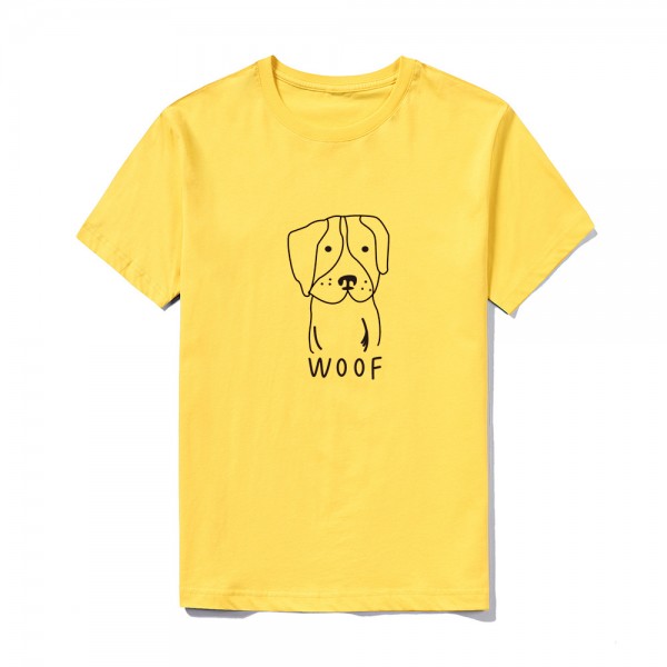 2021 summer group building logo customized short sleeve top large round neck solid color Cute Dog Print T-shirt