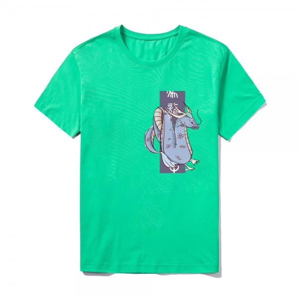 2021 summer Amazon large round neck solid cartoon dragon print T-shirt group logo custom short sleeve top