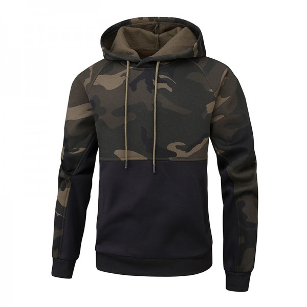 2021 Amazon new large size camouflage stitched Sweater Hoodie men's sweater large pocket stitched jacket