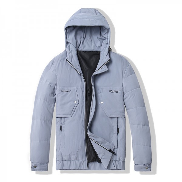 Europe station thickened loose short hooded jacket men's 2019 new white down brand down jacket for men