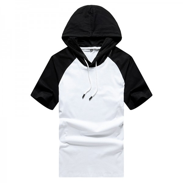 Couple's new summer hooded T-shirt fresh color contrast trend tennis sportswear versatile fashion comfortable short sleeves