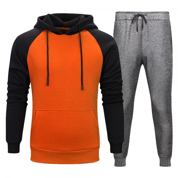 Youth school color contrast two piece suit fashion trend color contrast Hoodie solid waist pants men