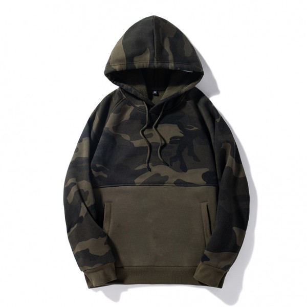 2021 Amazon new large size camouflage stitched Sweater Hoodie men's sweater large pocket stitched jacket