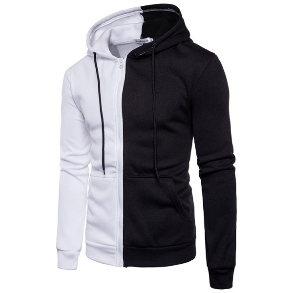 European cross border new casual men's Hooded Sweater men's color matching two color zipper tied Jacket Large