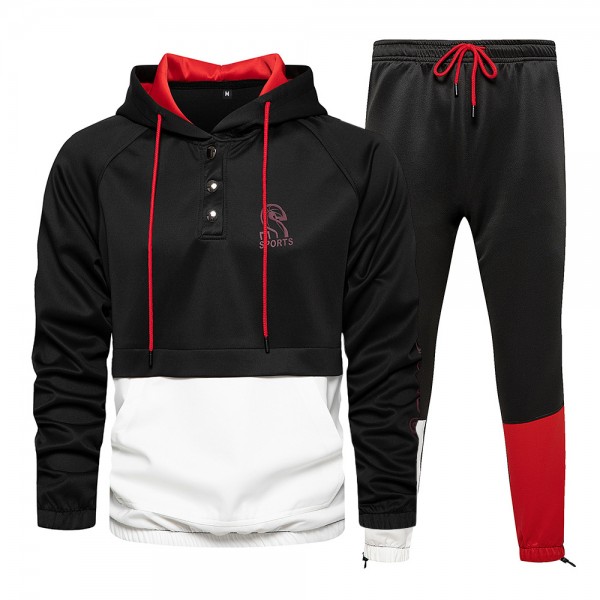 2021 Amazon large color contrast sports suit men's autumn and winter new loose casual men's two piece suit