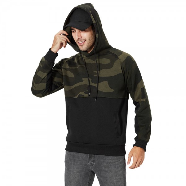 Wish cross border men's warm sweater camouflage color matching large men's cotton padded jacket Hoodie casual coat Plush