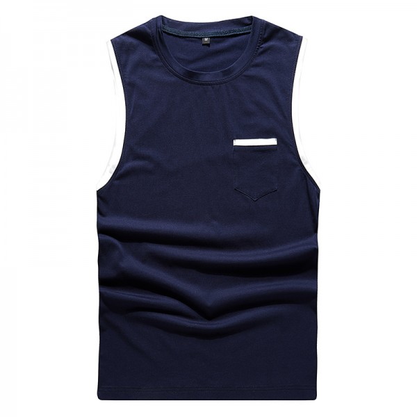 Men's spring and summer sports suit cuffs contrast color sleeveless small pocket vest Capris men's sports suit