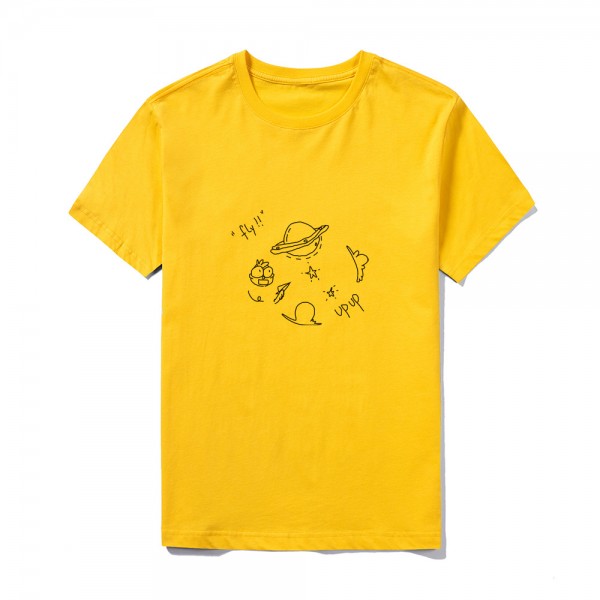 2021 summer Amazon logo custom short sleeve top large round neck solid color cartoon short stroke print T-shirt
