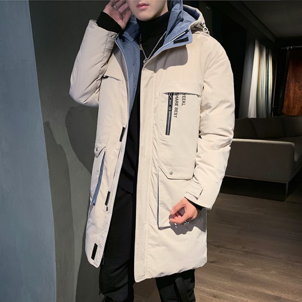 Youth Korean leisure down jacket inside and outside color reversal fashion printing pocket zipper trend hooded jacket men