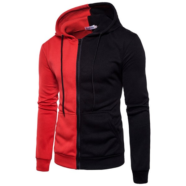 European cross border new casual men's Hooded Sweater men's color matching two color zipper tied Jacket Large