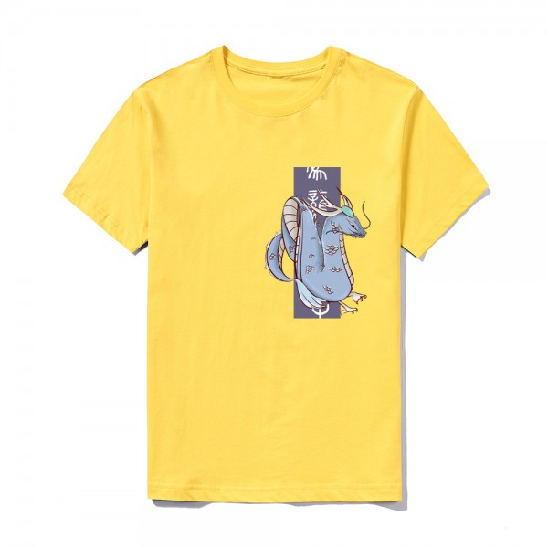 2021 summer Amazon large round neck solid cartoon dragon print T-shirt group logo custom short sleeve top