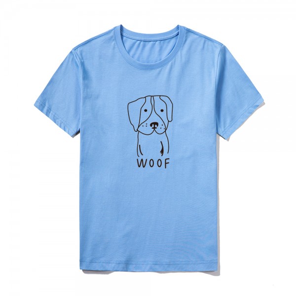 2021 summer group building logo customized short sleeve top large round neck solid color Cute Dog Print T-shirt