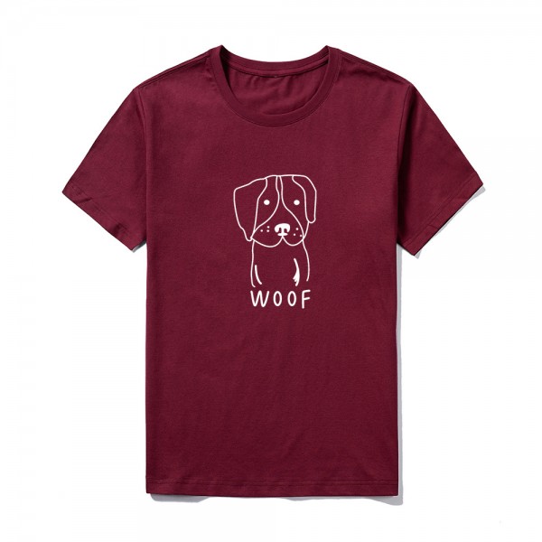 2021 summer group building logo customized short sleeve top large round neck solid color Cute Dog Print T-shirt