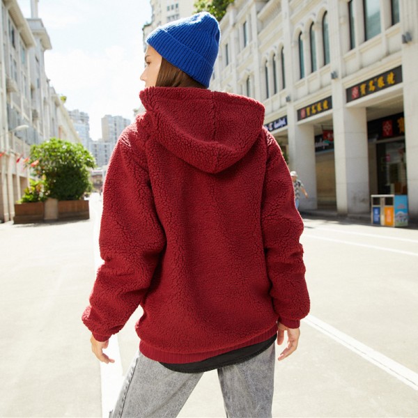 Oversize hooded women's sweater couple's same sweater cashmere warm cross border new stand collar cotton padded women's clothing