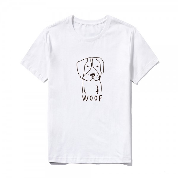 2021 summer group building logo customized short sleeve top large round neck solid color Cute Dog Print T-shirt