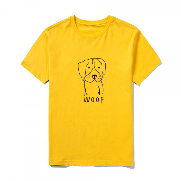 2021 summer group building logo customized short sleeve top large round neck solid color Cute Dog Print T-shirt