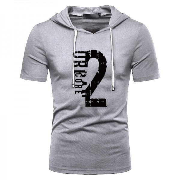 Summer new printed t-shirt men's solid color hooded T-shirt European and American Short Sleeve leisure printed DIY couple top
