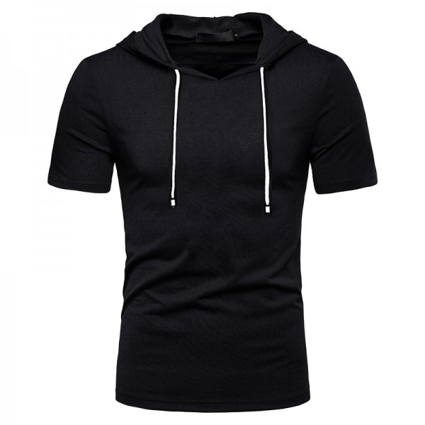 Summer hooded short sleeve sweater men's cotton blank solid color T-shirt loose casual T-shirt customized wholesale