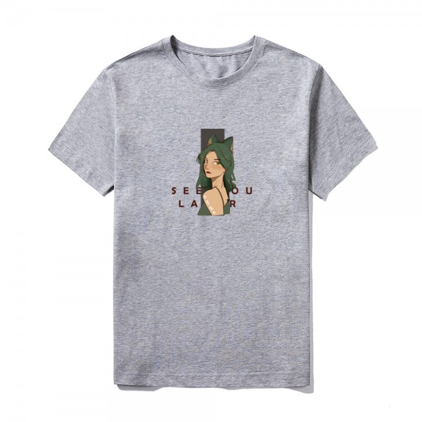 2021 summer Amazon logo custom short sleeve top large round neck solid fox girl print T-shirt