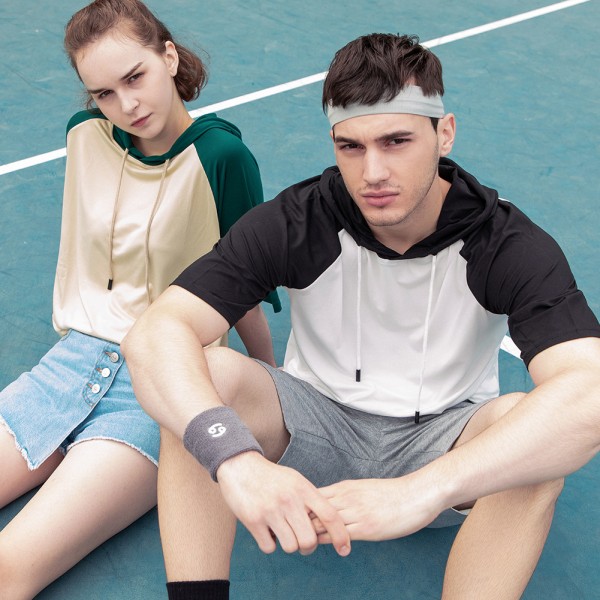 Couple's new summer hooded T-shirt fresh color contrast trend tennis sportswear versatile fashion comfortable short sleeves