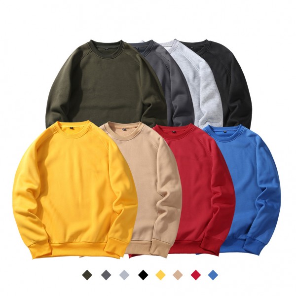 Large size men's printed custom round neck autumn European and American men's jacket men's fleece sweater 8 color solid color sweater