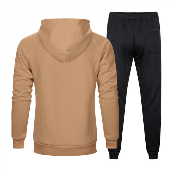 Autumn and winter two piece solid kangaroo pocket hooded solid loose sports pants men's wear