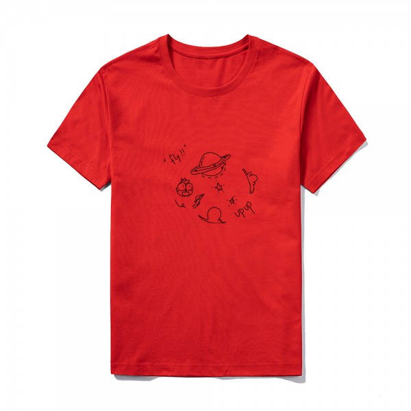 2021 summer Amazon logo custom short sleeve top large round neck solid color cartoon short stroke print T-shirt