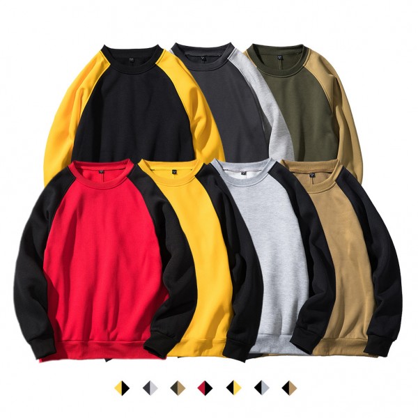 2021 spring and autumn new men's sweater loose color contrast stitching fashion brand top European, American and Japanese round neck men's sweater