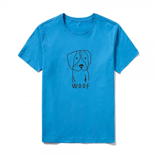 2021 summer group building logo customized short sleeve top large round neck solid color Cute Dog Print T-shirt