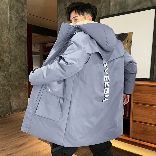 Youth Korean leisure down jacket inside and outside color reversal fashion printing pocket zipper trend hooded jacket men