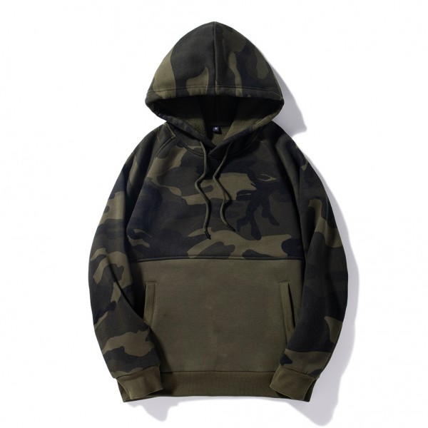 Wish cross border men's warm sweater camouflage color matching large men's cotton padded jacket Hoodie casual coat Plush