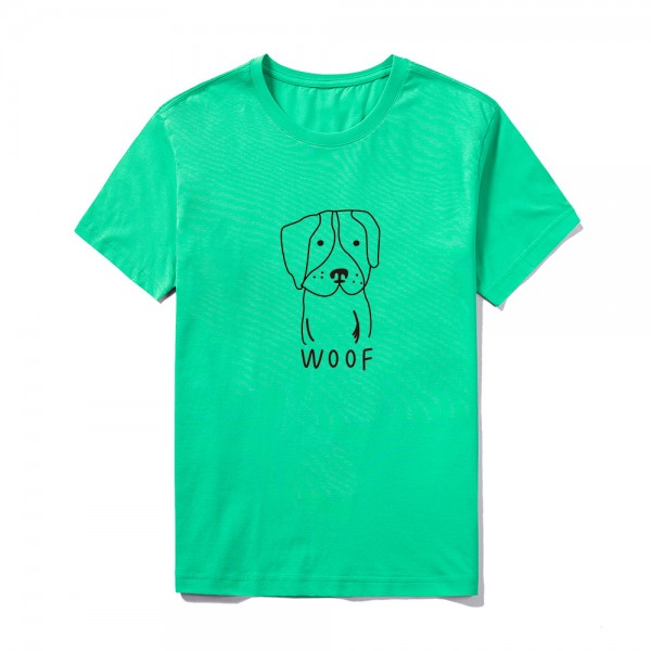 2021 summer group building logo customized short sleeve top large round neck solid color Cute Dog Print T-shirt