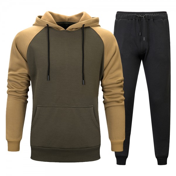 Youth school color contrast two piece suit fashion trend color contrast Hoodie solid waist pants men