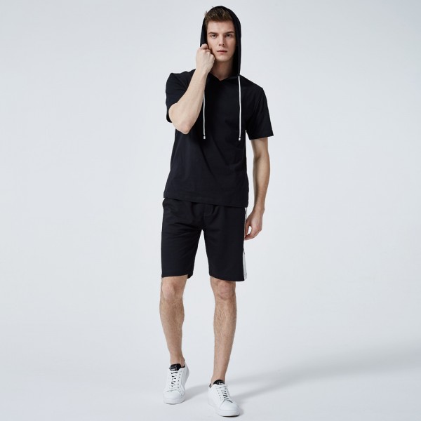 Men's two piece suit 2021 summer new sweater men's short sleeve trend hooded Casual Short Sleeve shorts men's suit