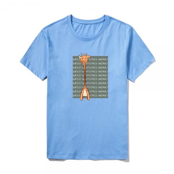2021 summer Amazon logo custom short sleeve top large round neck solid color cute Giraffe Print T-shirt