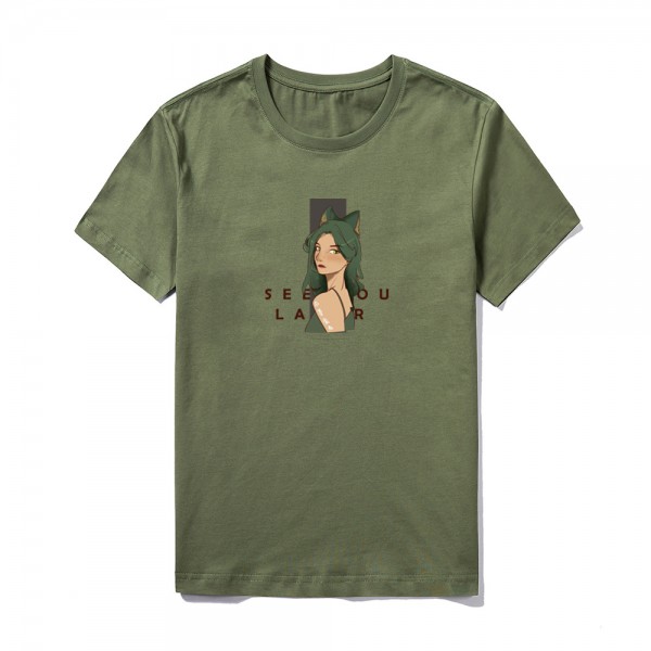 2021 summer Amazon logo custom short sleeve top large round neck solid fox girl print T-shirt