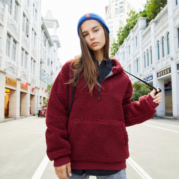 Oversize hooded women's sweater couple's same sweater cashmere warm cross border new stand collar cotton padded women's clothing
