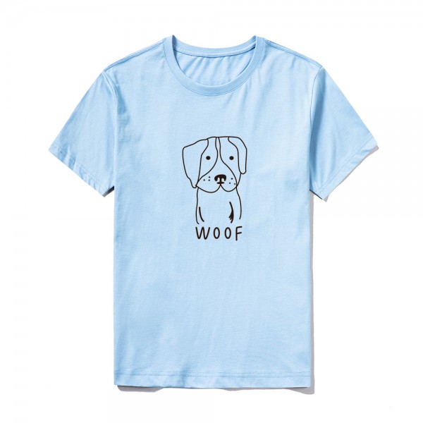 2021 summer group building logo customized short sleeve top large round neck solid color Cute Dog Print T-shirt