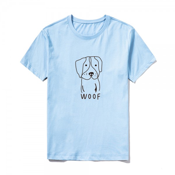 2021 summer group building logo customized short sleeve top large round neck solid color Cute Dog Print T-shirt