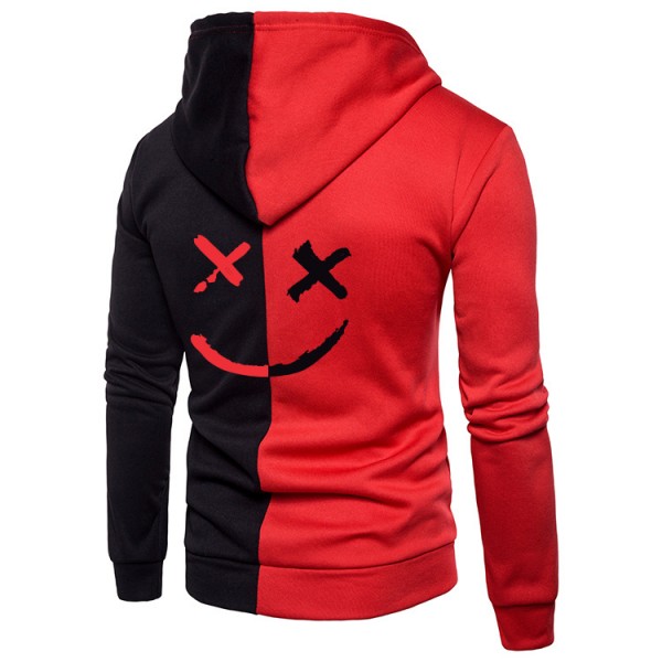 European cross border new casual men's Hooded Sweater men's color matching zipper smiling face print coat large
