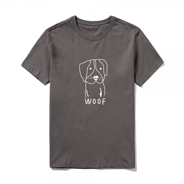 2021 summer group building logo customized short sleeve top large round neck solid color Cute Dog Print T-shirt