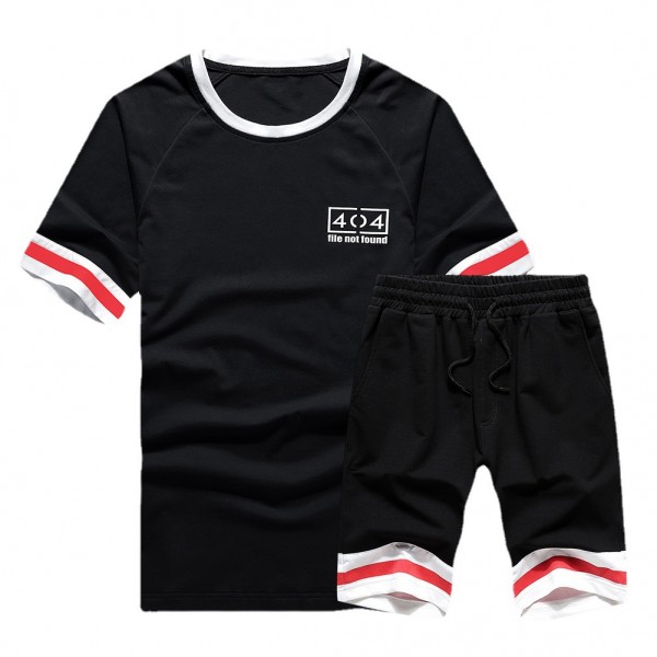 Spring and summer 2021 new round neck Pullover stripe color contrast fashion leisure sports short T-shirt breathable SHORTS MEN