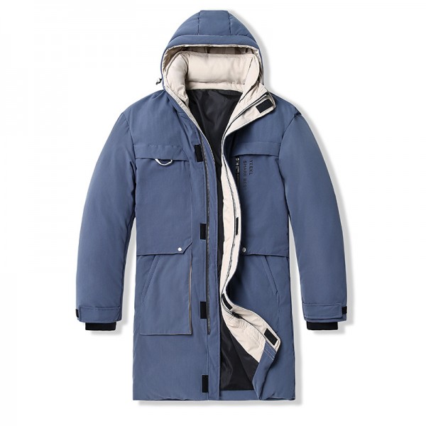 Youth Korean leisure down jacket inside and outside color reversal fashion printing pocket zipper trend hooded jacket men