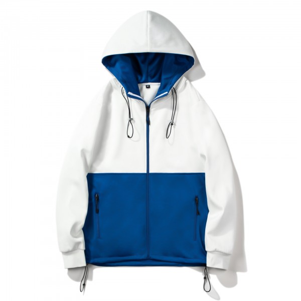 European and American autumn and winter fashion splicing color contrast coat casual versatile trend drawcord zipper hooded cardigan coat men