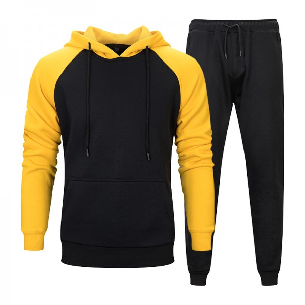 Youth school color contrast two piece suit fashion trend color contrast Hoodie solid waist pants men